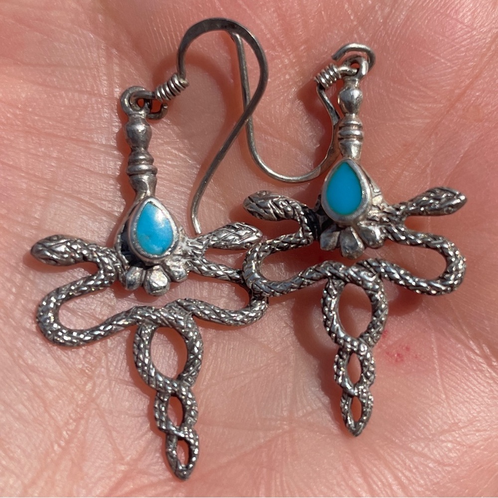 Sterling Silver and Turquoise Snake Dangle Earrings